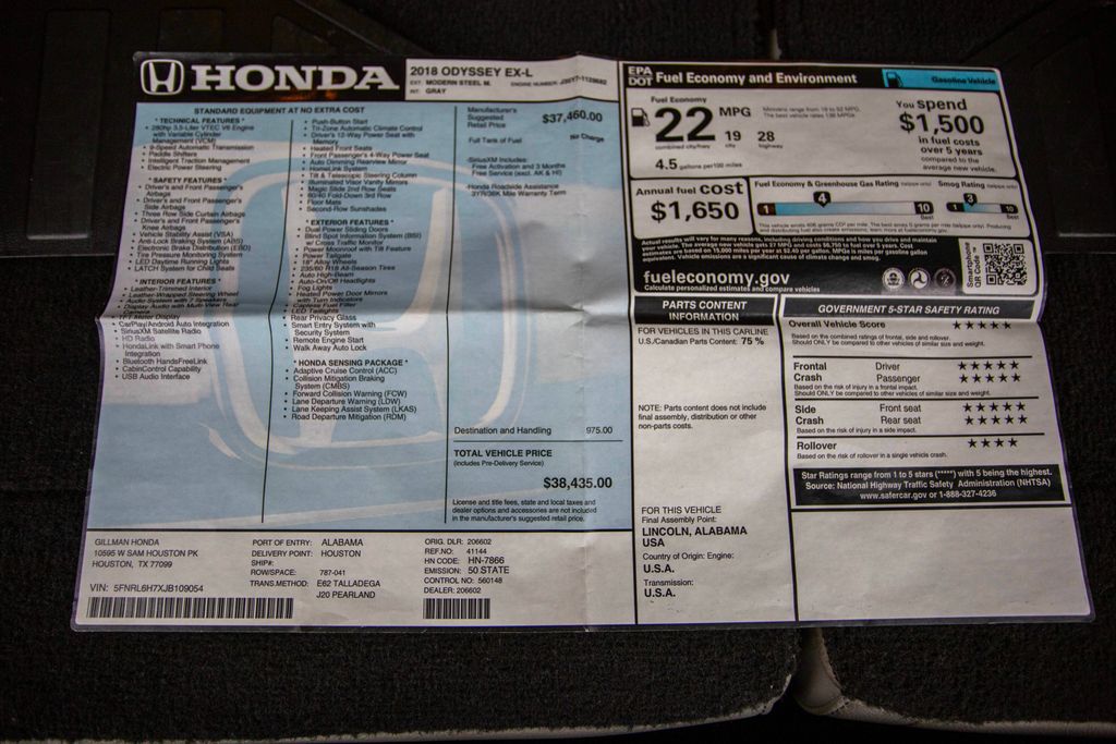 2018 Honda Odyssey EX-L Automatic - 22030754 - 45