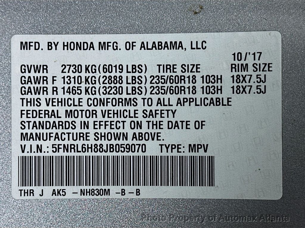 2018 Honda Odyssey Touring - 22731753 - 44