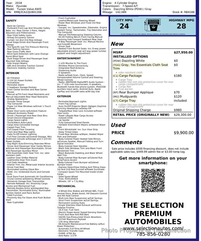 2018 Hyundai Tucson AWD W/ BLIND SPOT & HEATED SEATS - 22967899 - 16