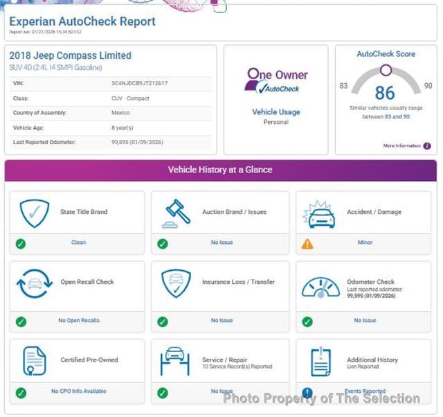 2018 Jeep Compass LIMITED 4X4 W/ BLIND SPOT, PARKING SENSORS & PANO ROOF - 22971248 - 1