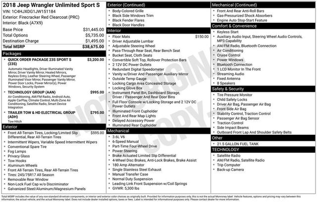 2018 Jeep Wrangler Unlimited Sport S - 23018527 - 5