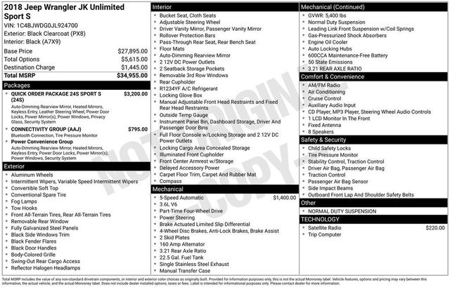 2018 Jeep Wrangler JK Unlimited Unlimited Sport - 22916215 - 5