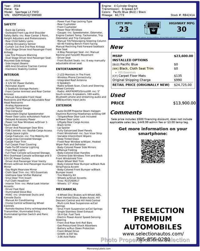 2018 Kia Sportage LX FWD W.BACK-UP CAMERA - 23011324 - 2