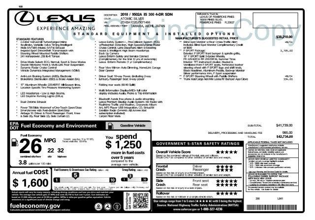 2018 Lexus IS IS 300 F Sport RWD - 23085852 - 23