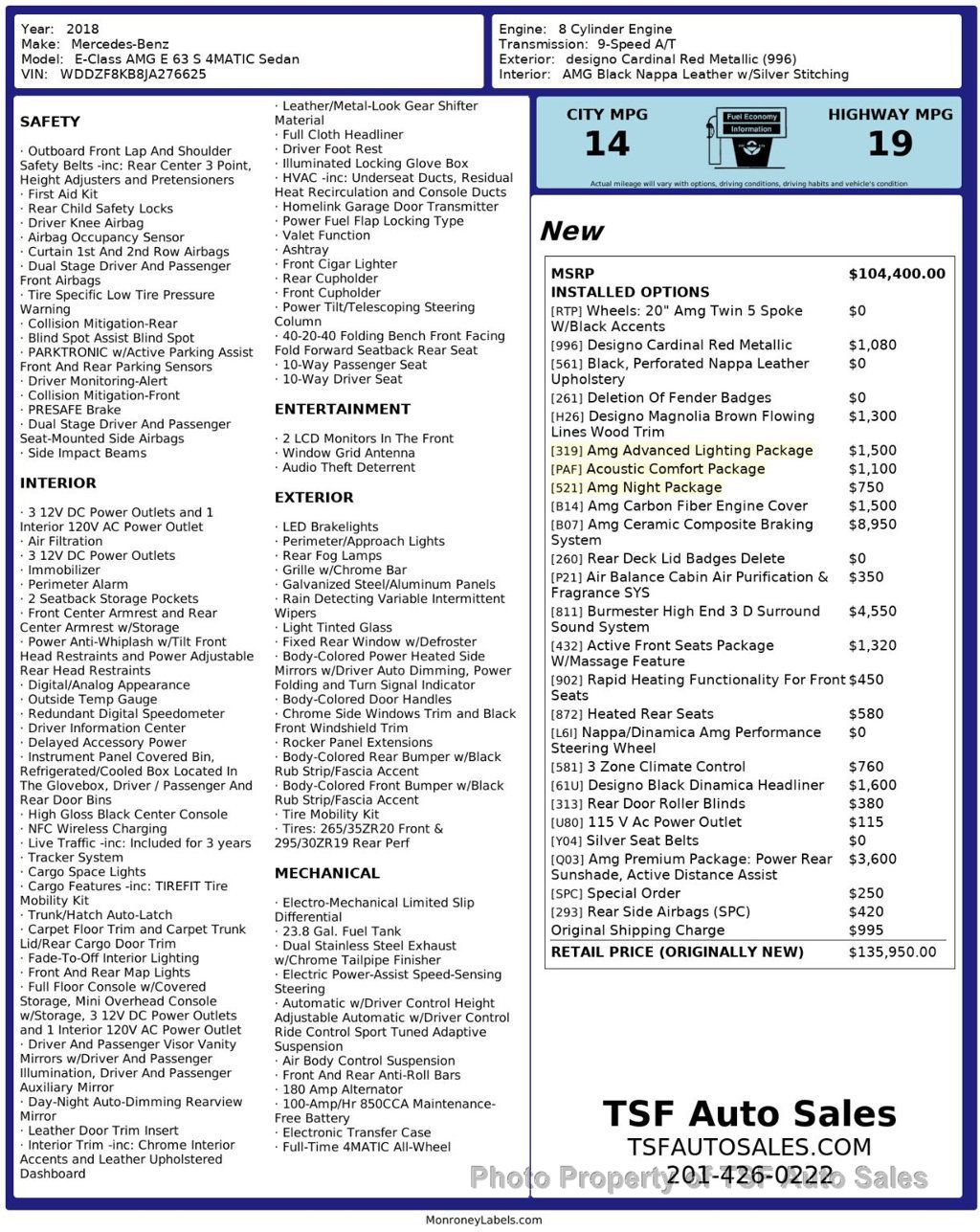 2018 Mercedes-Benz E-Class AMG E 63 S 4MATIC Sedan - 23019801 - 69