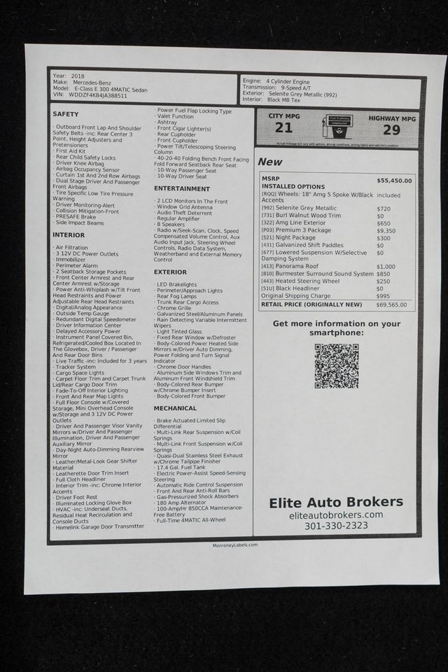 2018 Mercedes-Benz E-Class E 300 Sport 4MATIC Sedan - 23004687 - 58
