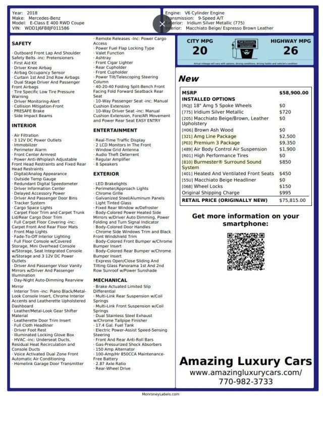 2018 Mercedes-Benz E-Class E 400 RWD Coupe - 23051467 - 23