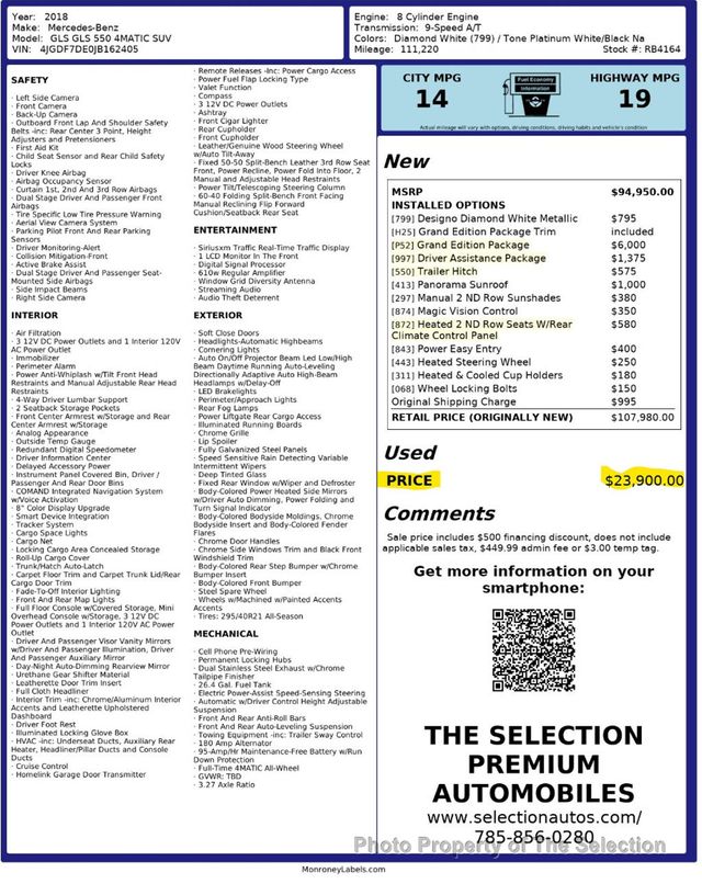 2018 Mercedes-Benz GLS GLS 550 4MATIC W/GRAND EDITION & DRIVER ASSISTANCE PKG - 22953417 - 2