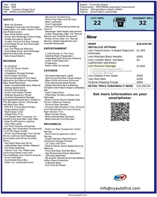 2018 MINI Cooper Clubman CLEAN CARFAX, AWD, PAN SUNROOF, HEATED SEATS, BACKUP CAMERA - 23004274 - 10