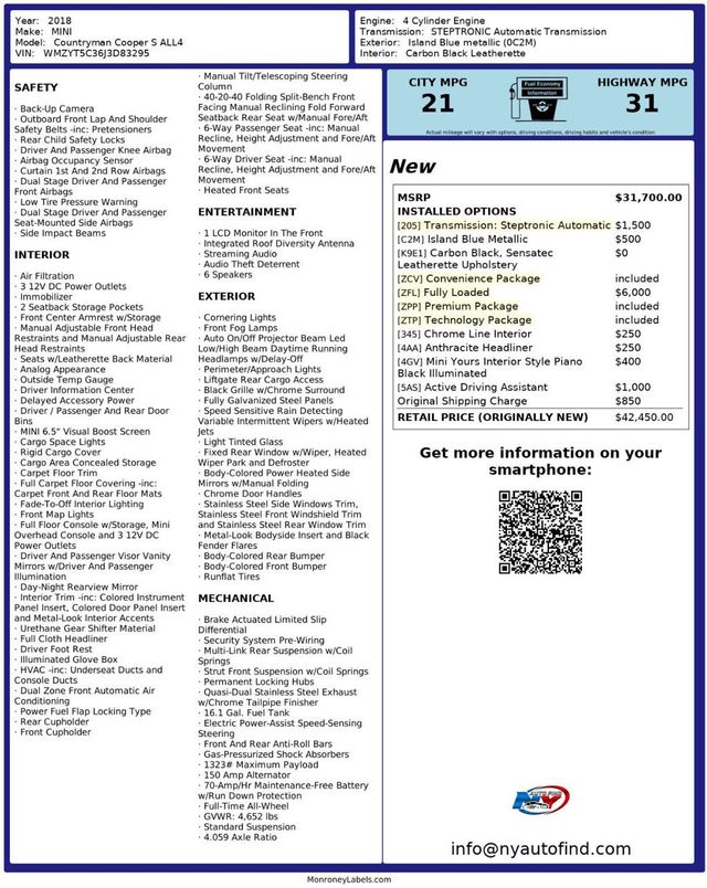 2018 MINI Cooper S Countryman ONE OWNER, AWD, FULLY LOADED PKG, PAN SUNROOF, NAVI, TECH PKG - 22957589 - 25