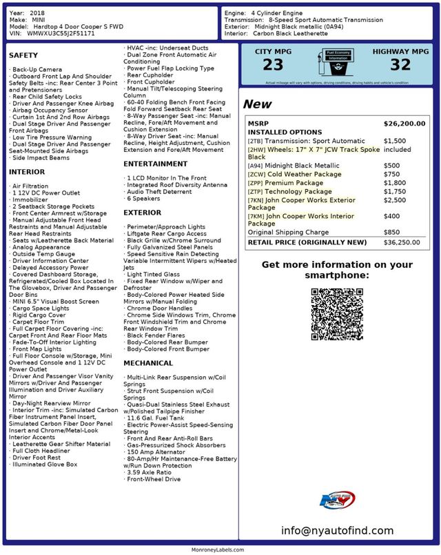 2018 MINI Cooper S Hardtop 4 Door CARBON EDITION, PAN SUNROOF, NAVI, HEATED SEATS, JCW EXTERIOR - 23007464 - 25