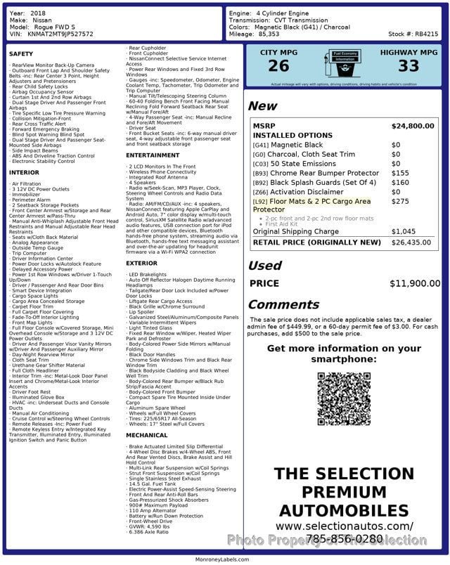 2018 Nissan Rogue FWD S w/BLIND SPOT, ANDROID AUDIO, APPLE CARPLAY - 22983238 - 2