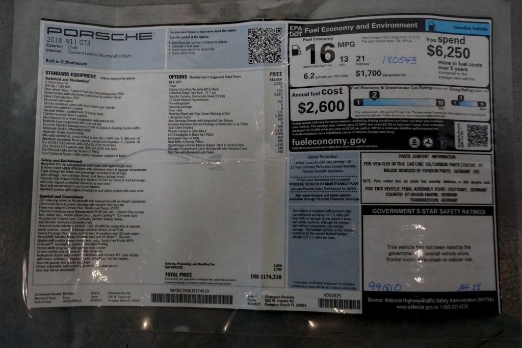 2018 Porsche 911 *991.2 GT3* *6-Speed Manual* *Carbon Buckets* *PCCB* *1-Owner* - 22942675 - 97