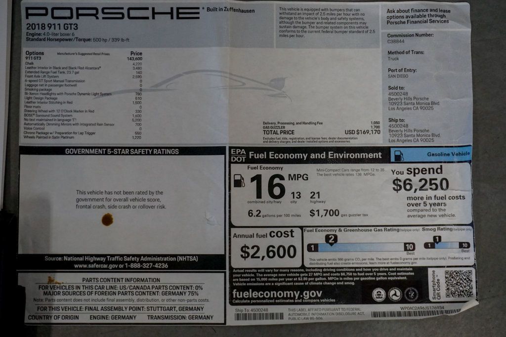 2018 Porsche 911 *991.2 GT3* *6-Speed Manual* *FAL* *Carbon Buckets* *1-Owner* - 23000945 - 93