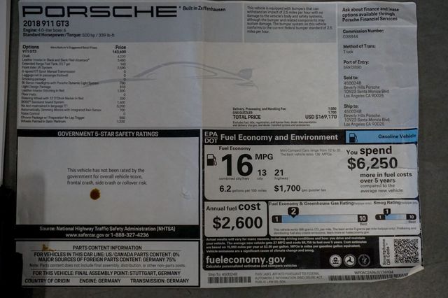 2018 Porsche 911 *991.2 GT3* *6-Speed Manual* *FAL* *Carbon Buckets* *1-Owner* - 23000945 - 93
