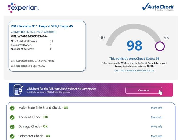 2018 Porsche 911 Targa 4S 1 Owner Clean Autocheck - 22992165 - 1