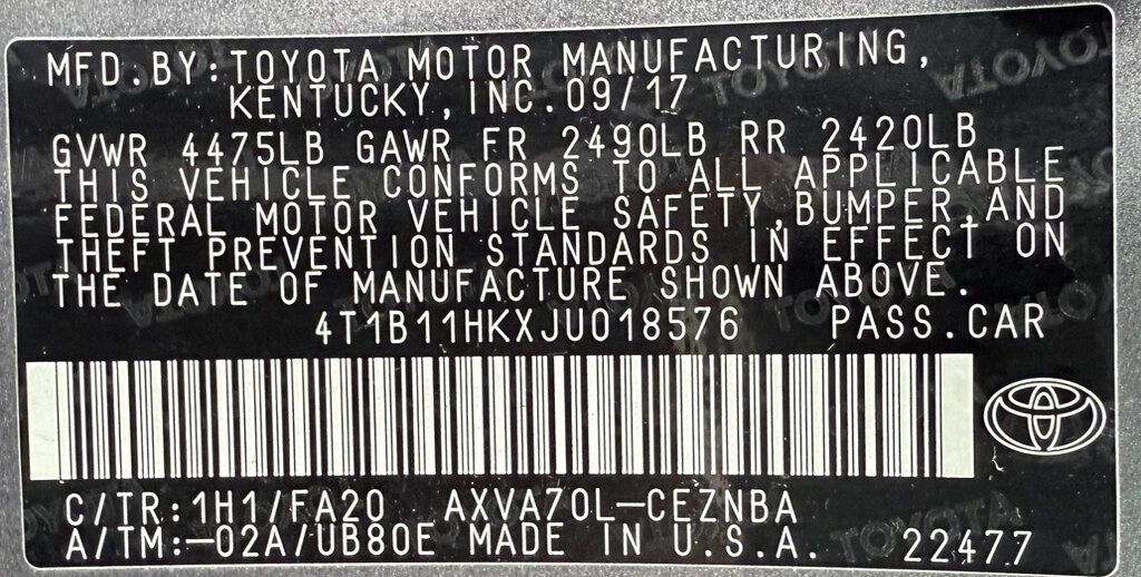 2018 Toyota Camry LE Automatic - 22907950 - 38