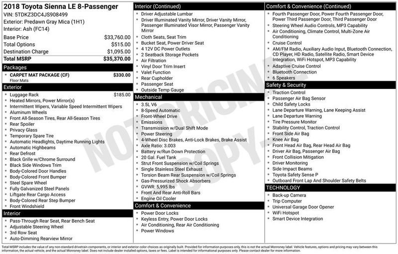 2018 Toyota Sienna LE Automatic Access Seat FWD 7-Passenger - 23050755 - 5