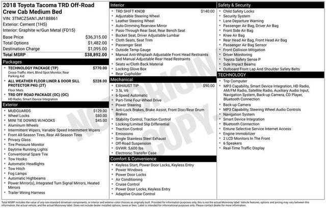 2018 Toyota Tacoma TRD Off-Road - 23056429 - 5