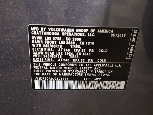 2018 Volkswagen Atlas 3.6L V6 SE FWD - 23017691 - 54