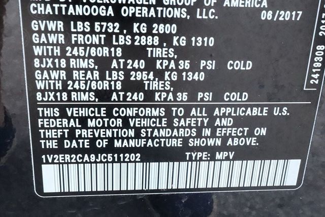 2018 VOLKSWAGEN ATLAS 3.6L V6 SEL FWD - 22953270 - 37