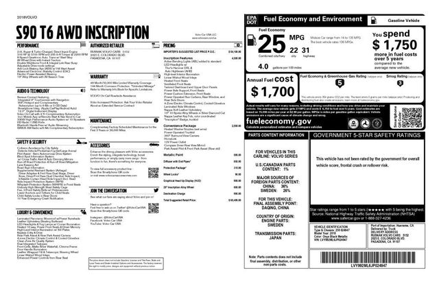 2018 Volvo S90 T6 AWD Inscription Convenience Package - 22971437 - 6