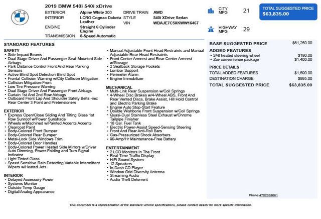 2019 BMW 5 Series 540i xDrive - 23013703 - 2
