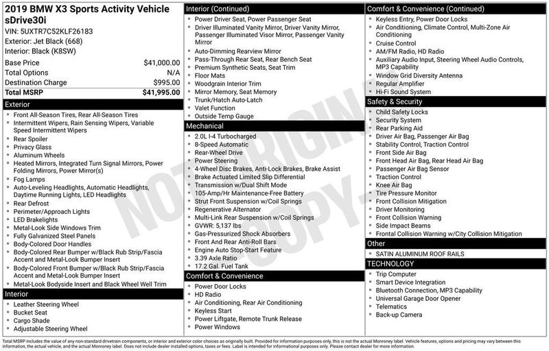 2019 BMW X3 sDrive30i Sports Activity Vehicle - 23045888 - 5