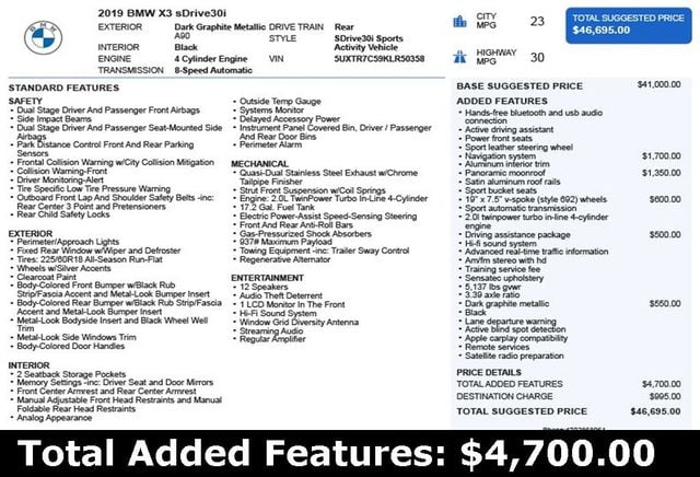 2019 BMW X3 sDrive30i Sports Activity Vehicle - 22975012 - 2