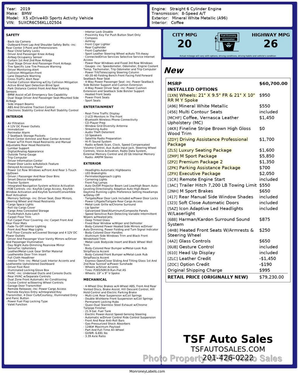 2019 BMW X5 xDrive40i M SPORT/PREM 2/DRIVE ASSIST/EXECUTIVE/LUX SEATING - 22993607 - 1