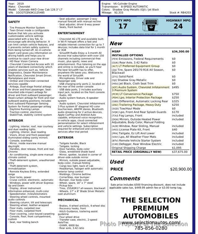 2019 Chevrolet Colorado 4WD CREW CAB LT W/CONVENIENCE AND TRAILING PKGS - 22976986 - 2