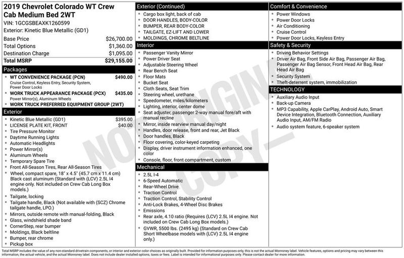 2019 Chevrolet Colorado Work Truck - 23059380 - 5