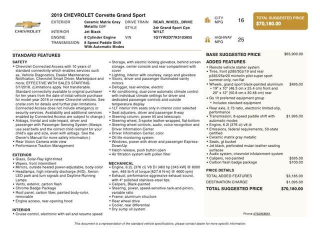 2019 Chevrolet Corvette 2dr Grand Sport Coupe w/1LT - 23031052 - 2
