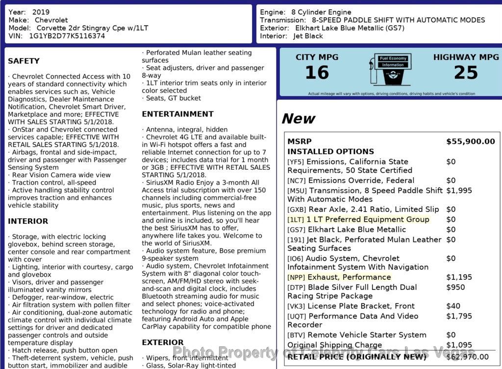 2019 Chevrolet Corvette 2dr Stingray Coupe w/1LT - 22975080 - 8