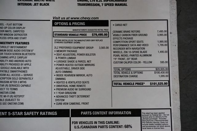 2019 Chevrolet Corvette *Z06 2LZ* *7-Speed Manual* *Carbon Ceramic Brakes* *Full PPF* - 23020515 - 90