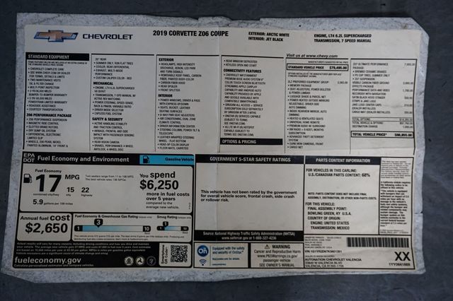 2019 Chevrolet Corvette *Z06 2LZ* *Z07-Ultimate Performance Pkg* *7-Speed Manual* - 22844525 - 83