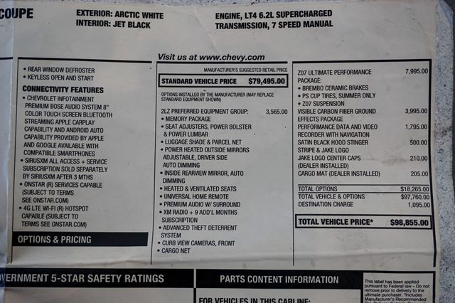 2019 Chevrolet Corvette *Z06 2LZ* *Z07-Ultimate Performance Pkg* *7-Speed Manual* - 22844525 - 84