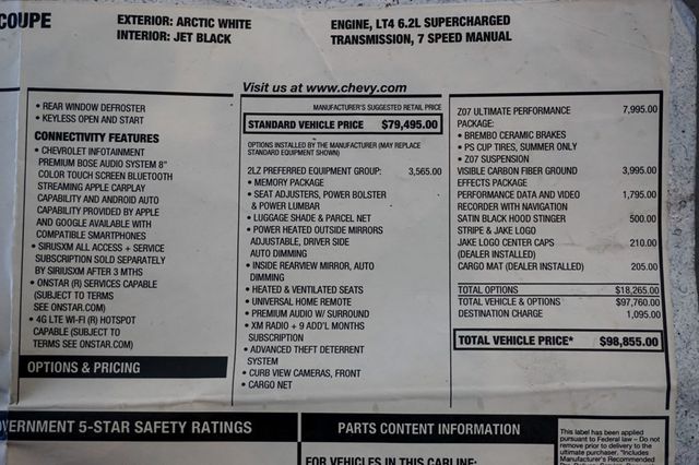 2019 Chevrolet Corvette *Z06 2LZ* *Z07-Ultimate Performance Pkg* *7-Speed Manual* - 23020516 - 83