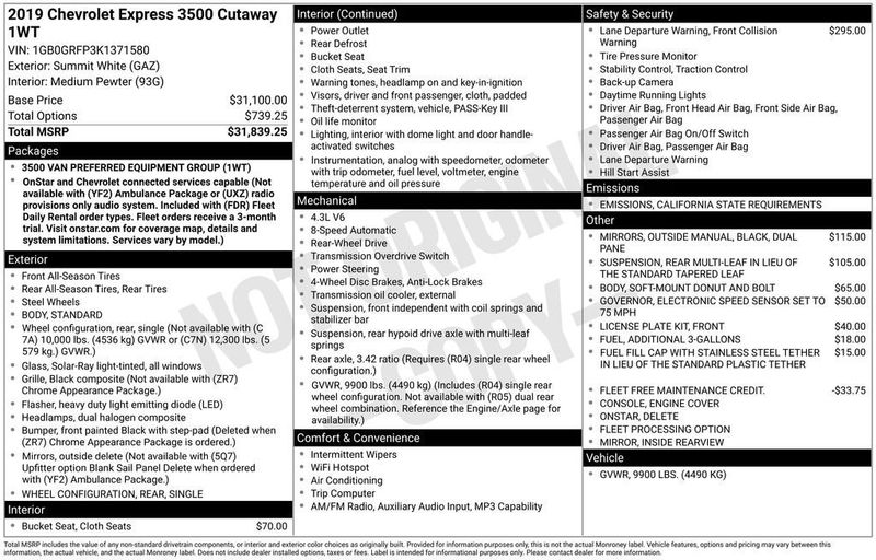 2019 Chevrolet Express Commercial Cutaway 3500 Van 139" - 22906779 - 5