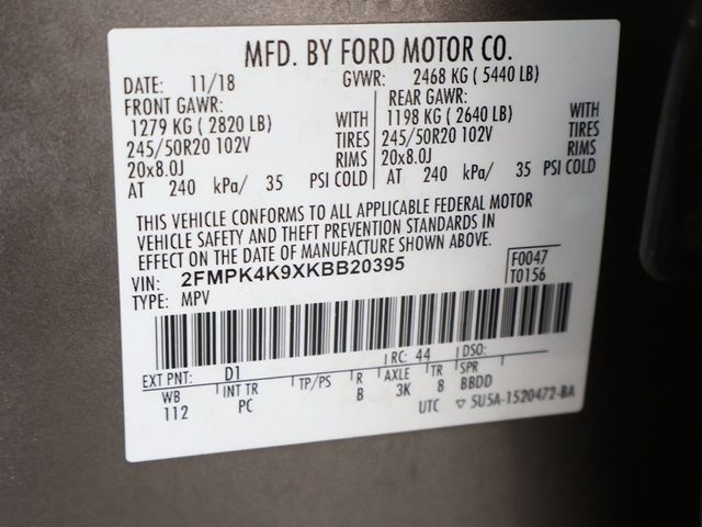 2019 Ford Edge Titanium AWD - 22989463 - 62