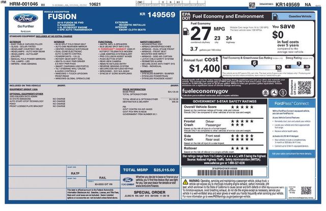 2019 Ford Fusion SE FWD - 23019690 - 5