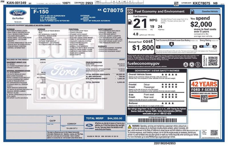 2019 Ford F-150 XL 4WD SuperCrew 5.5' Box - 22970126 - 5