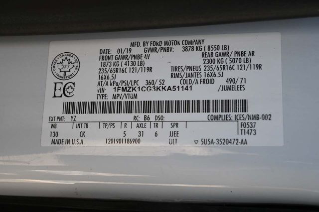 2019 Ford Transit Passenger Wagon T-150 130" Med Roof XL Sliding RH Dr - 22996115 - 31