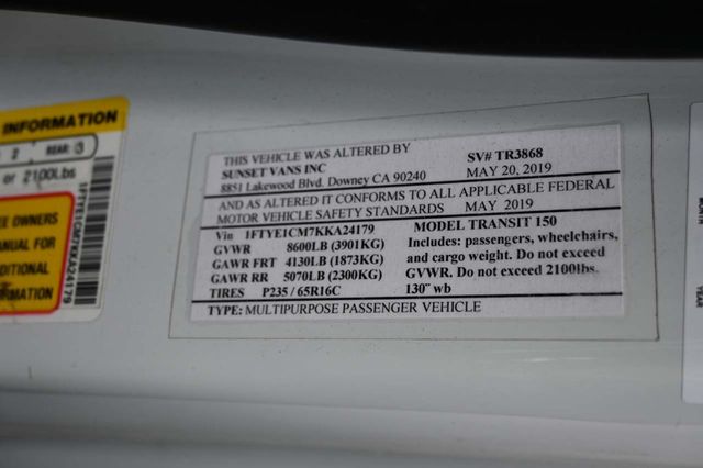2019 Ford Transit Van T-150 130" Med Rf 8600 GVWR Sliding RH Dr - 23009413 - 31