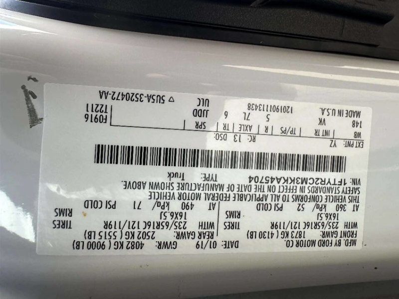 2019 Ford Transit Van T-250 148" Med Rf 9000 GVWR Sliding RH Dr - 23011867 - 22