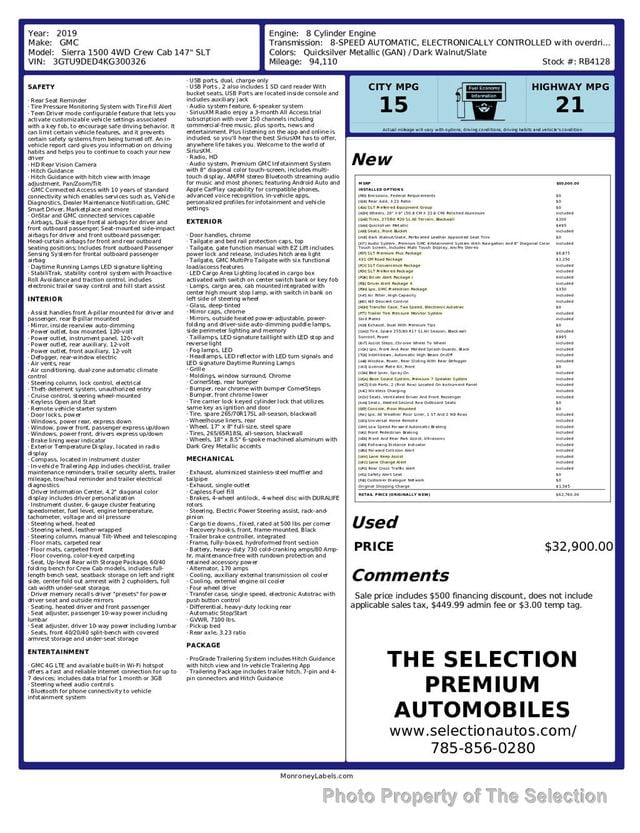 2019 GMC Sierra 1500 4WD CREWCAB 147 SLT W/SLT PREMIUM PACKAGE - 22931136 - 2