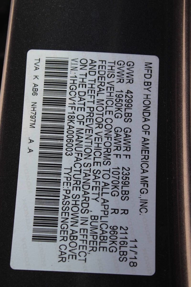 2019 Honda Accord Sedan LX 1.5T CVT - 22905223 - 30