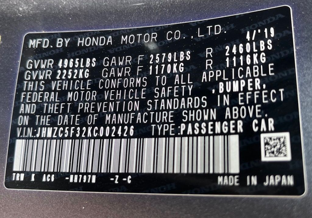2019 Honda Clarity Plug-In Hybrid Touring Sedan - 22413392 - 67