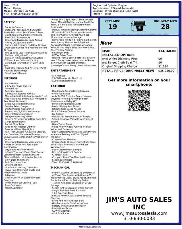 2019 Honda Odyssey EX Automatic - 22931156 - 7