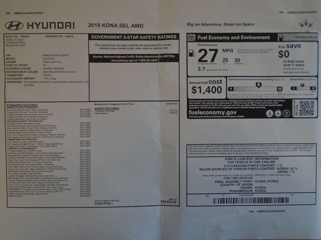 2019 Hyundai Kona SEL Automatic AWD - 23065258 - 33